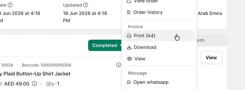 A4 Order Invoices: Print, Download, or View from Orders