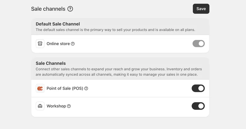 Turn your sales channels on and off