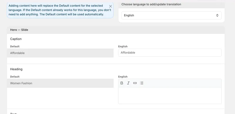 Remove translated content for any language