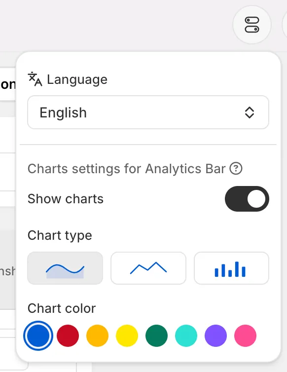 Chart settings in the menu