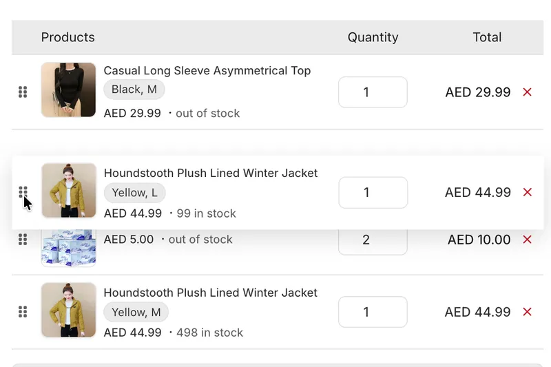 Drag to reorder your line items