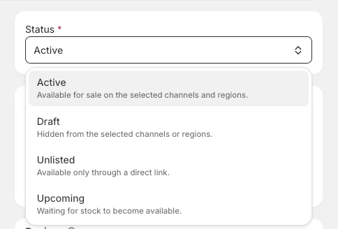 Two new product statuses: Unlisted and Upcoming