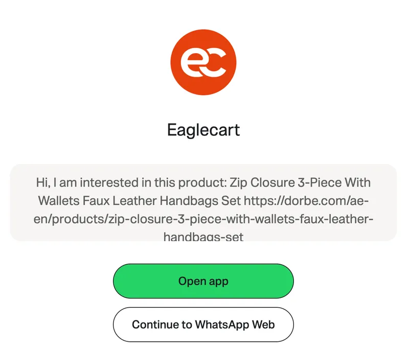 WhatsApp button now includes product details
