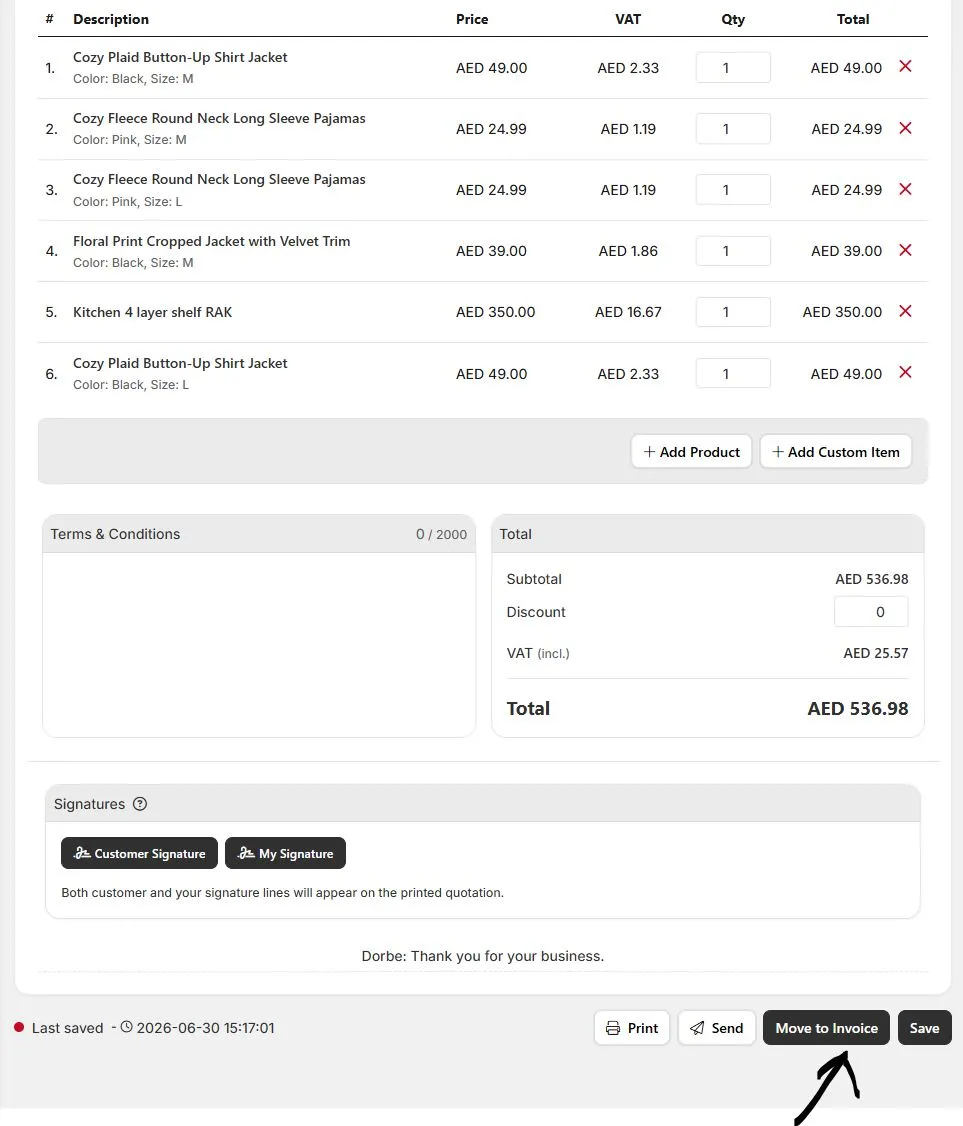 Convert a quotation to an invoice with a lock warning in Eaglecart UAE