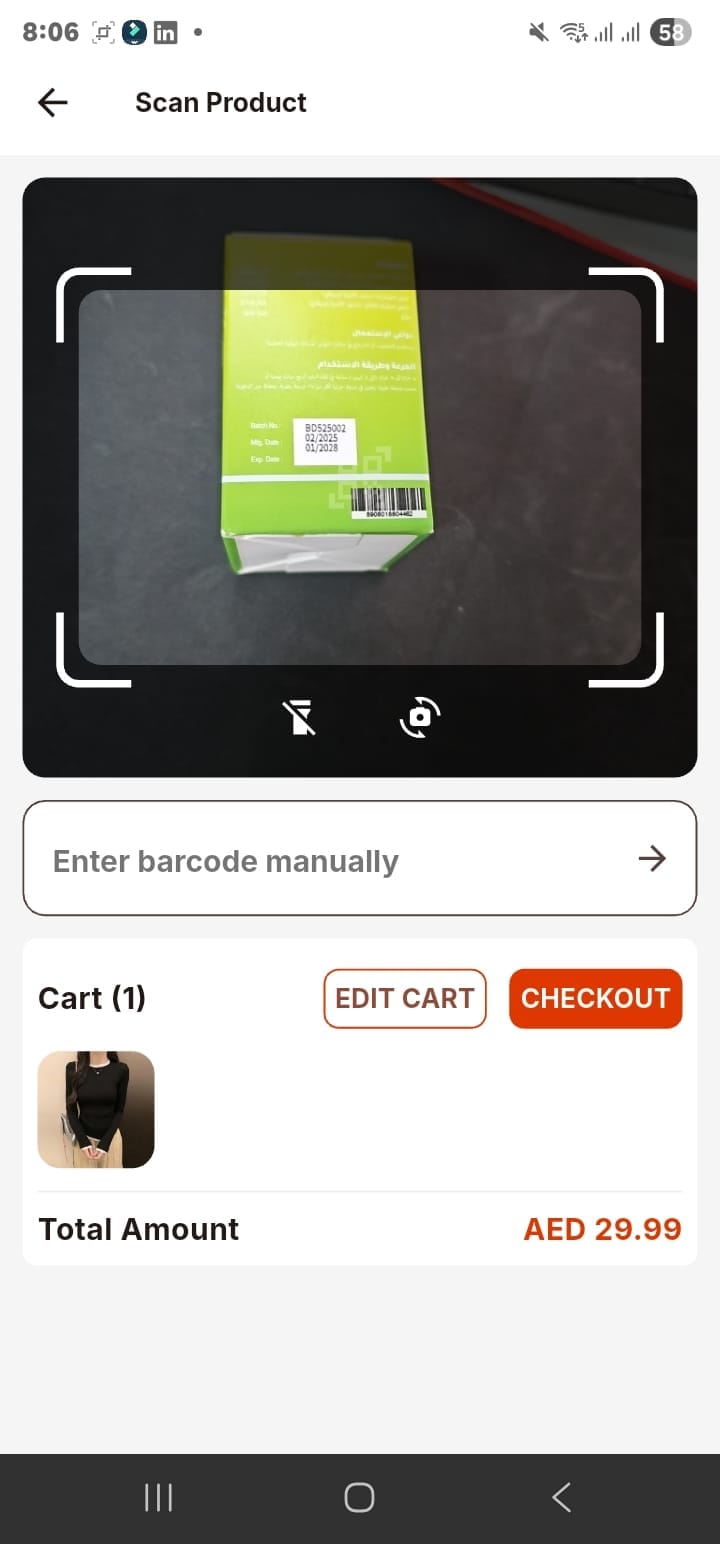 Eaglecart mobile POS scanning a product barcode with the phone camera