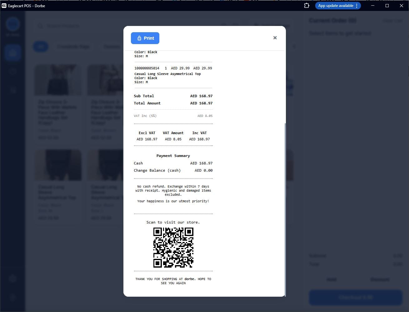 Eaglecart POS VAT tax invoice receipt preview