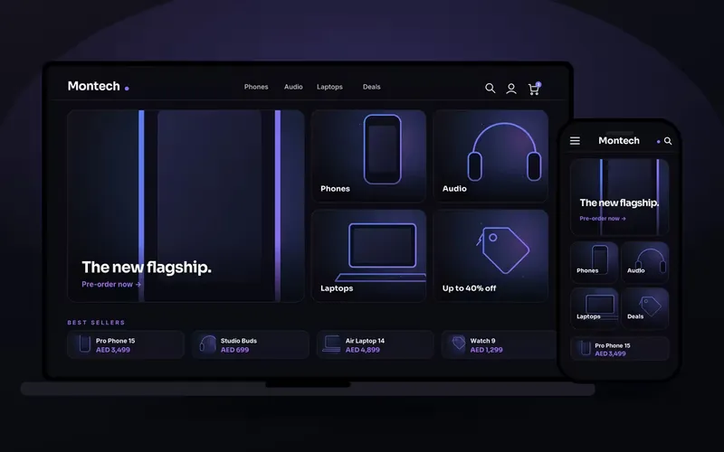 Montech: A Bold, Dark-Mode Theme for Electronics and Gadgets