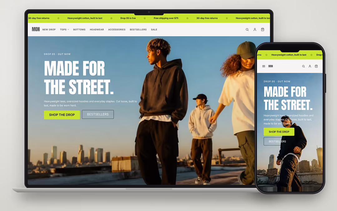 MON ecommerce theme preview for a UAE online store on desktop and mobile