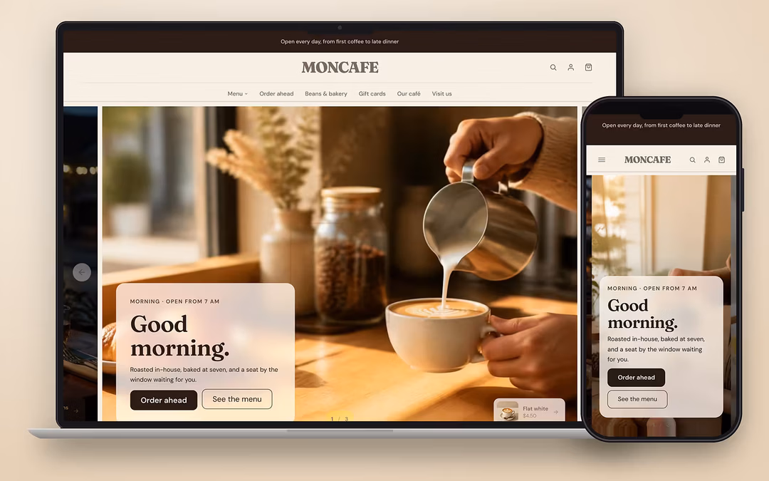 Moncafe ecommerce theme preview for a UAE online store on desktop and mobile