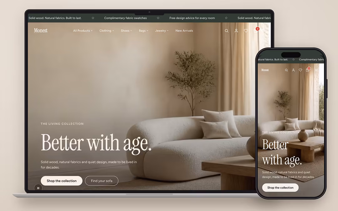 Monest ecommerce theme preview for a UAE online store on desktop and mobile