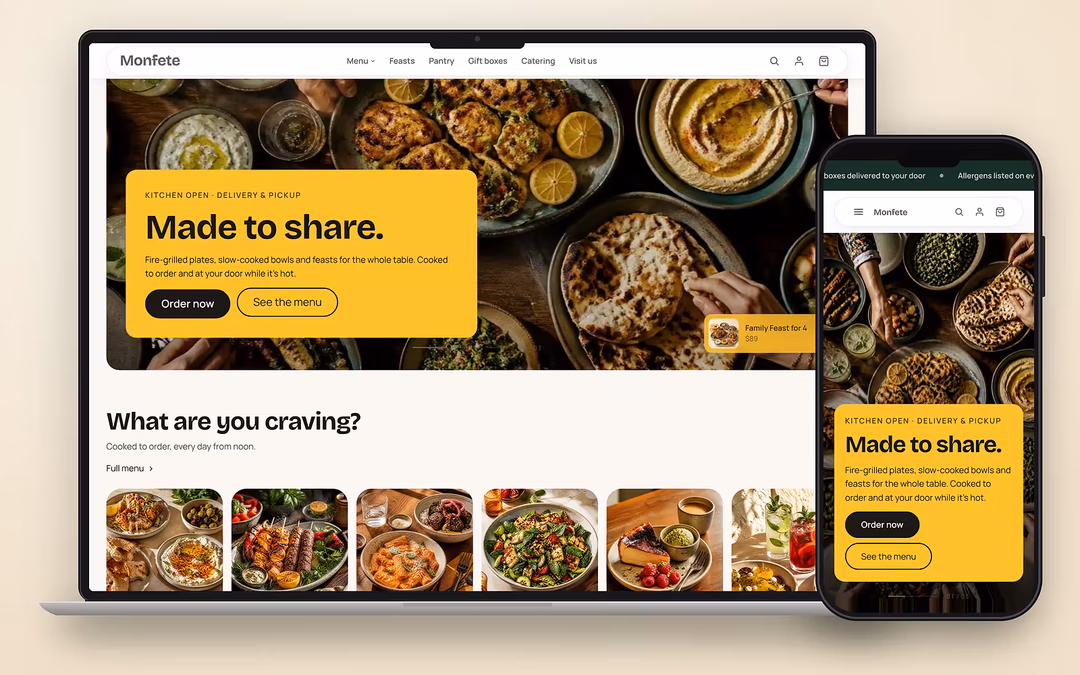 Monfete ecommerce theme preview for a UAE online store on desktop and mobile