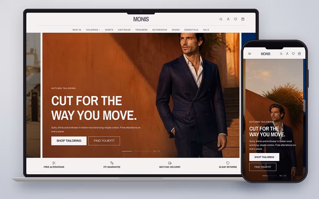 Monis ecommerce theme preview for a UAE online store on desktop and mobile