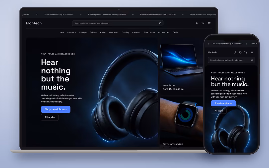Montech ecommerce theme preview for a UAE online store on desktop and mobile