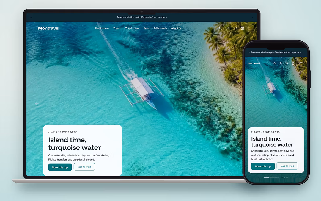 Montravel ecommerce theme preview for a UAE online store on desktop and mobile