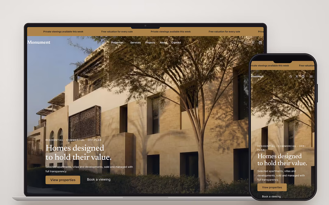 Monument ecommerce theme preview for a UAE online store on desktop and mobile