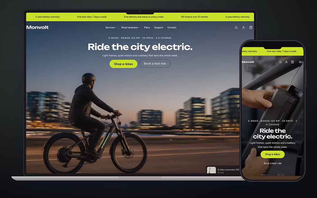 Monvolt ecommerce theme preview for a UAE online store on desktop and mobile