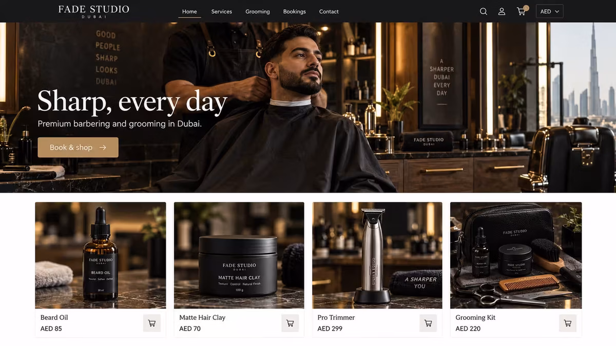 Barber shop and men's grooming ecommerce website