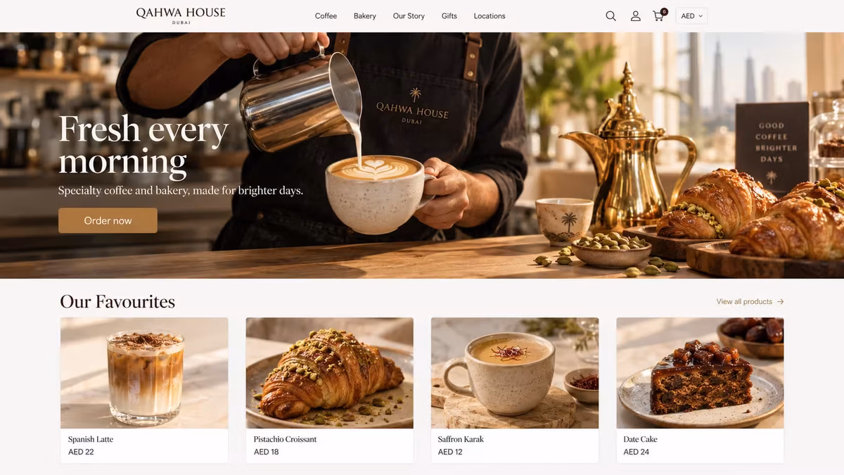 Coffee shop and café ecommerce website design