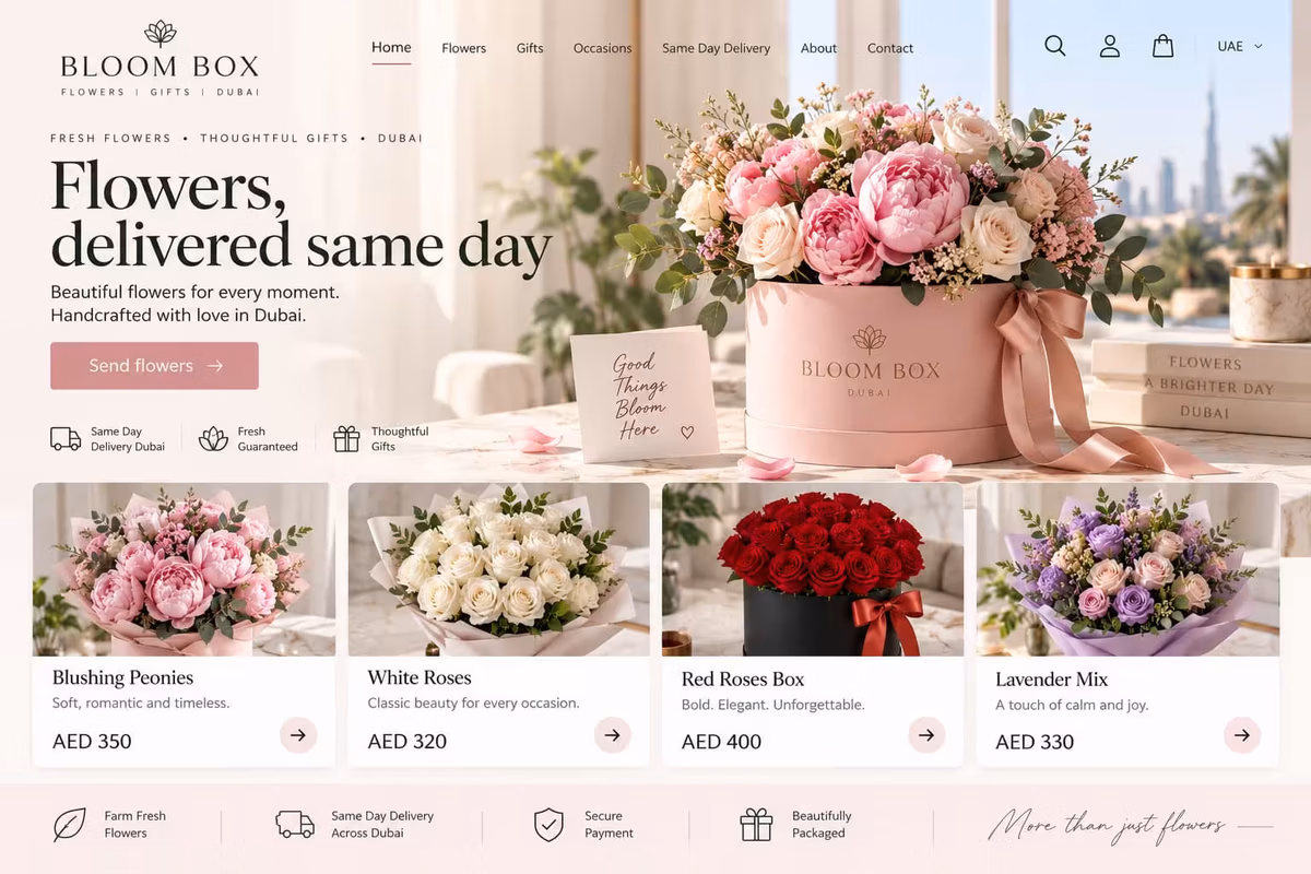Flower shop ecommerce website design UAE