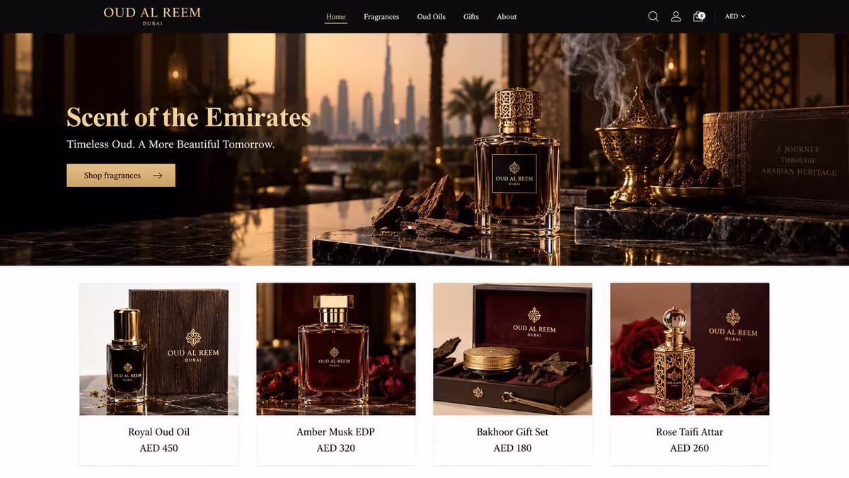 Perfume ecommerce website design in the UAE
