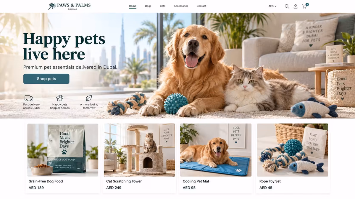 Pet supplies ecommerce website design UAE