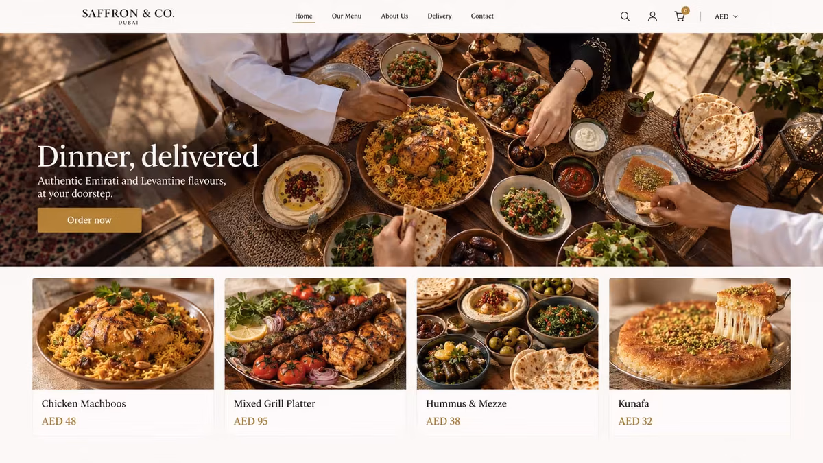 Restaurant online ordering storefront design UAE