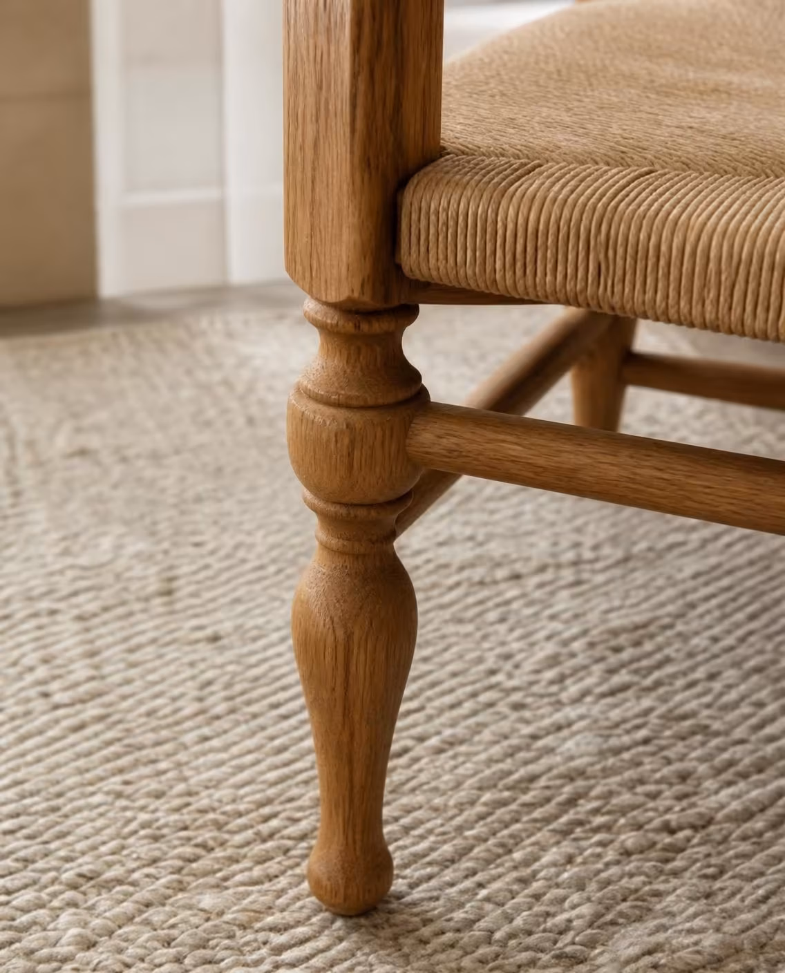 Turned legs, woven seats