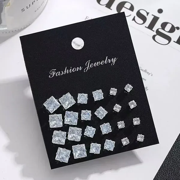 Elegant Square Crystal Stud Earrings Set For Women