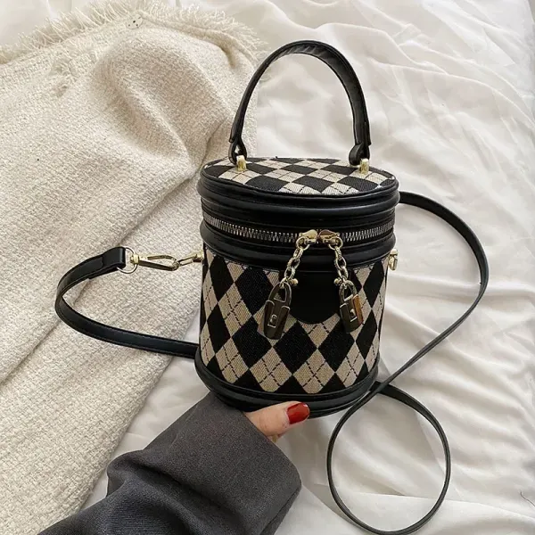 Thumbnail of Diamond Pattern Cylinder Bag With Chain Zipper