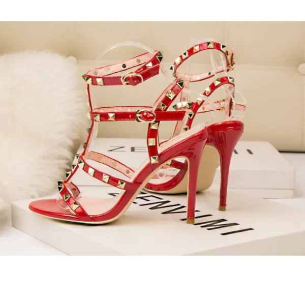 Thumbnail of Stylish Red Studded High Heels - Glamorous Stiletto Sandals