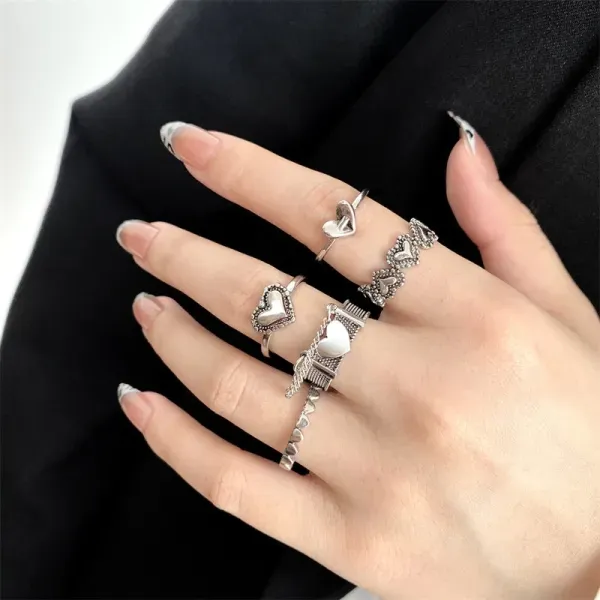 5 Pieces Silver Plated Bohemian Ring Set