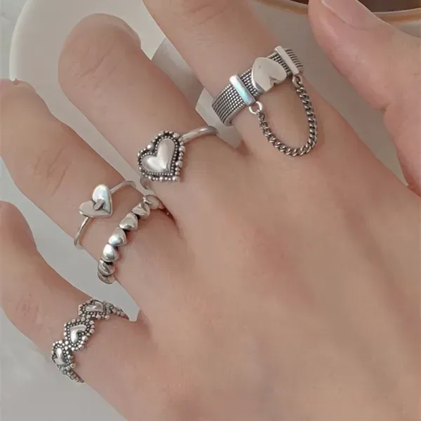 5 Pieces Silver Plated Bohemian Ring Set