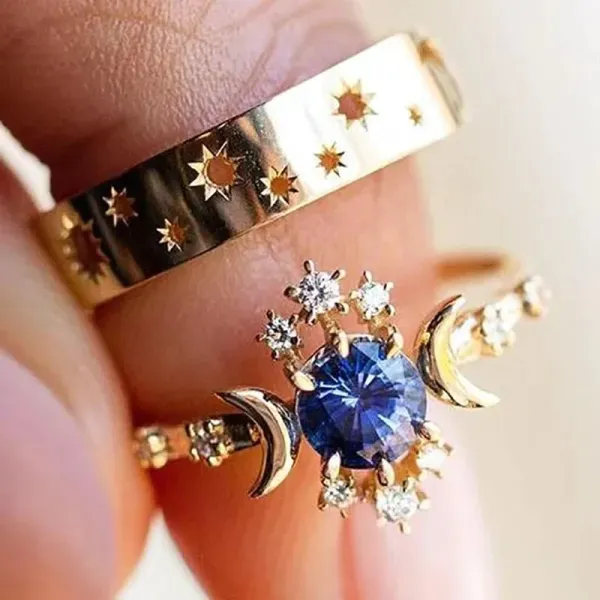 Dazzling Golden Rhinestone Rings Set