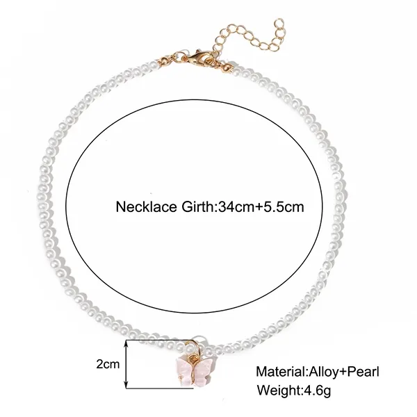 Pearl Butterfly Pendant Chain Necklace