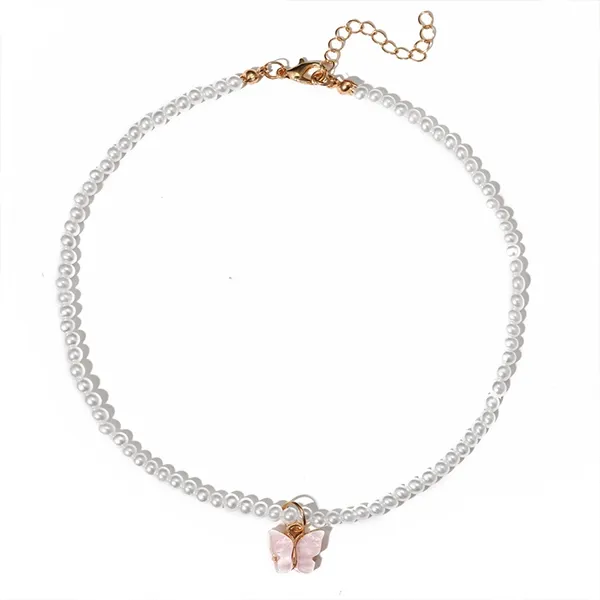 Pearl Butterfly Pendant Chain Necklace