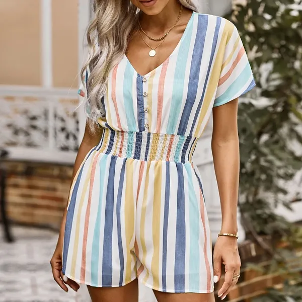 Striped Summer V-Neck Romper