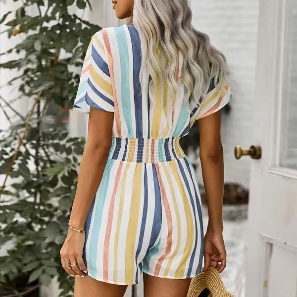 Striped Summer V-Neck Romper