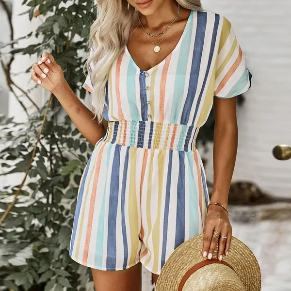 Striped Summer V-Neck Romper