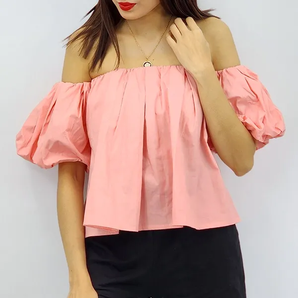 Off Shoulder Pleated Puff Sleeve Blouse