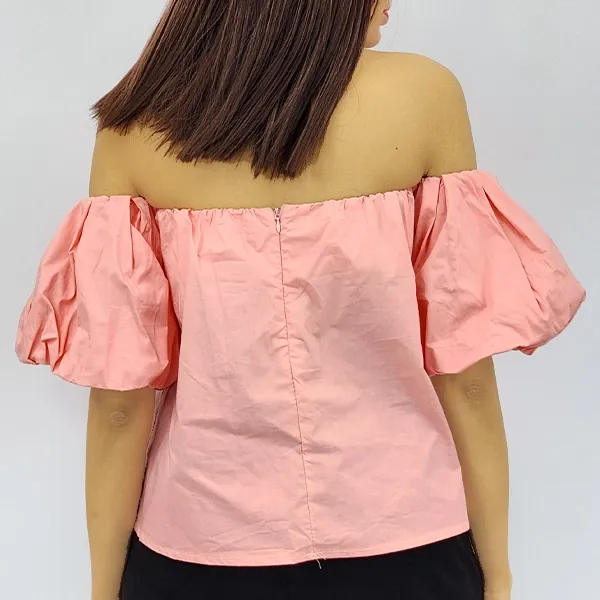 Off Shoulder Pleated Puff Sleeve Blouse