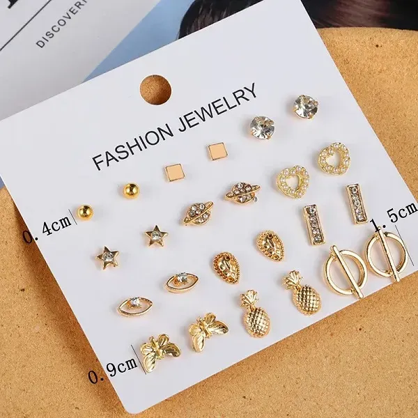 20 Pair Gold Fashion Earrings Set