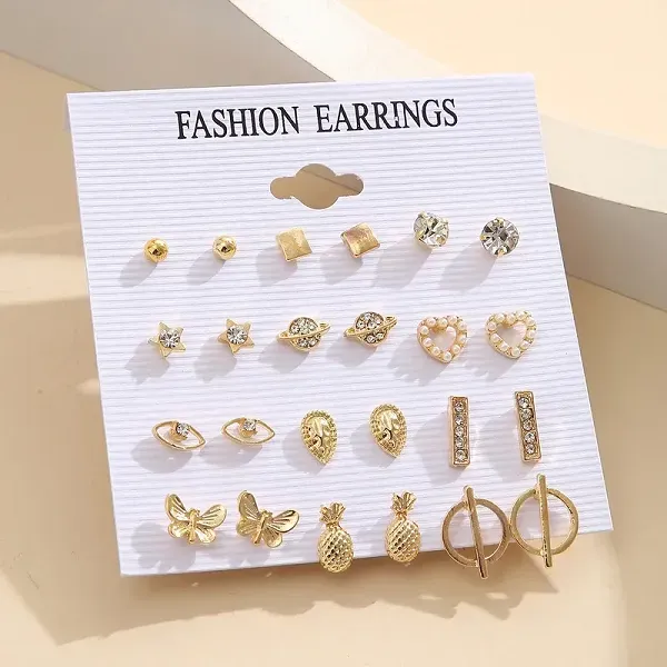 20 Pair Gold Fashion Earrings Set