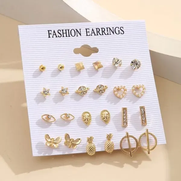 20 Pair Gold Fashion Earrings Set