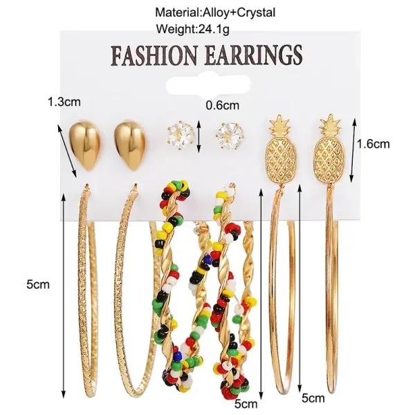 6 Pairs Gold Plated Multicolor Earring Set