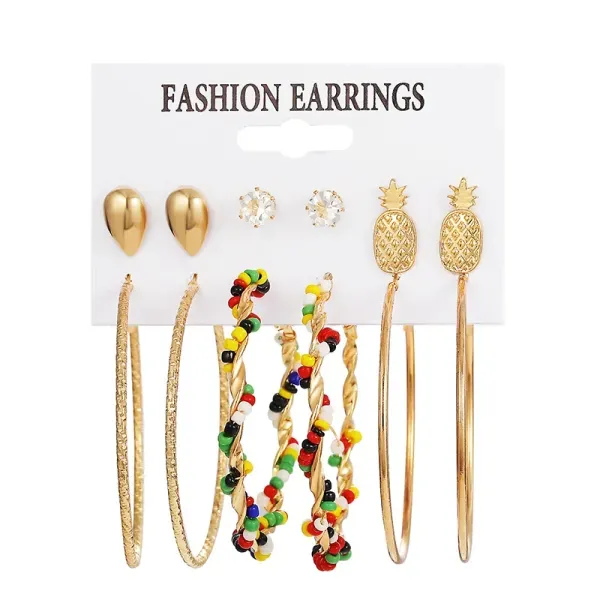6 Pairs Gold Plated Multicolor Earring Set