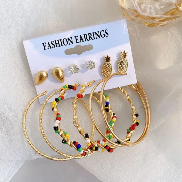 6 Pairs Gold Plated Multicolor Earring Set