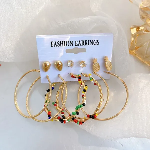 6 Pairs Gold Plated Multicolor Earring Set
