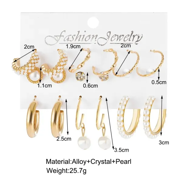 6 Pairs Golden Pearl Elegance Earring Set