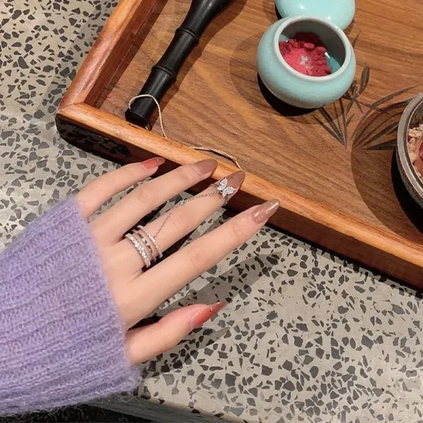 Silver Cross Chain Crystal Ring Set