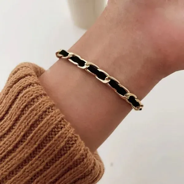 Black and Gold Charm Chain Bracelet